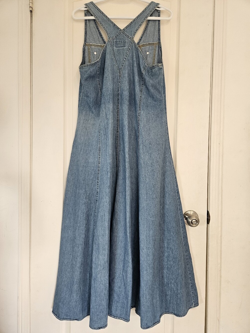 Vintage Nevada Denim Maxi Dress Button Front Prairie 90s Cottagecore - Picture 4 of 10